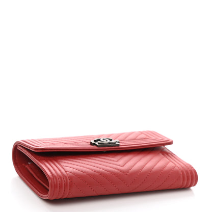 Chanel Calfskin Chevron Quilted Medium Boy Flap Wallet Dark Red 4 of 8