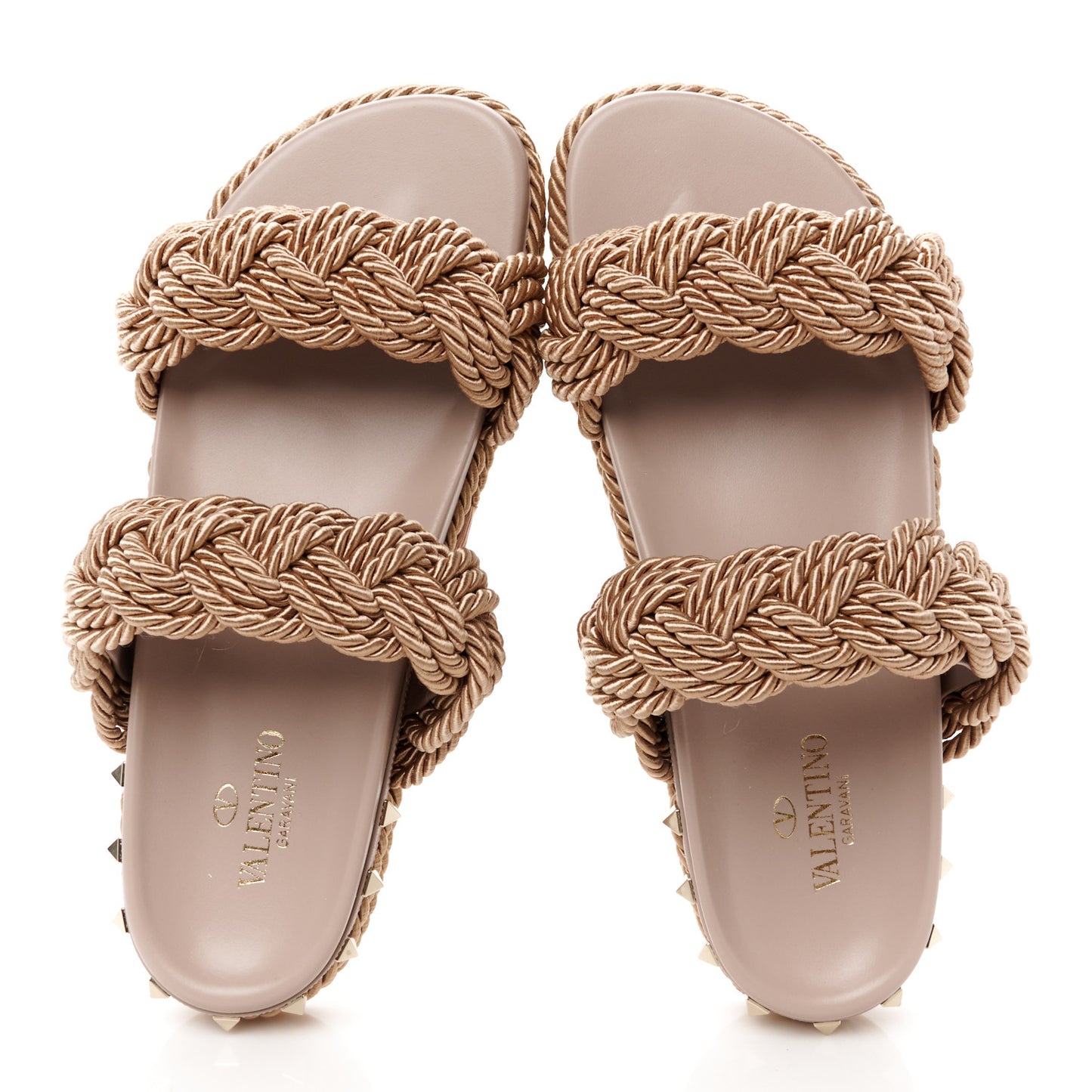 Calfskin Silk Woven Rockstud Torchon 5mm Sandals 40 Poudre