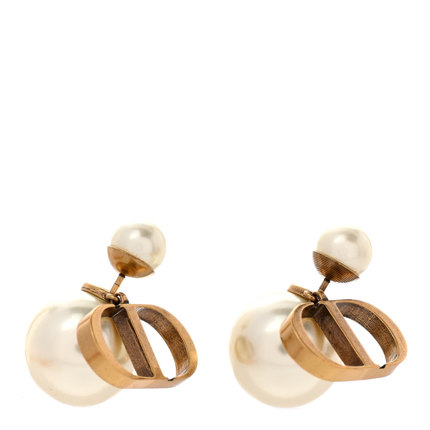Christian Dior Pearl Logo Drop Earrings Gold 1 of 4