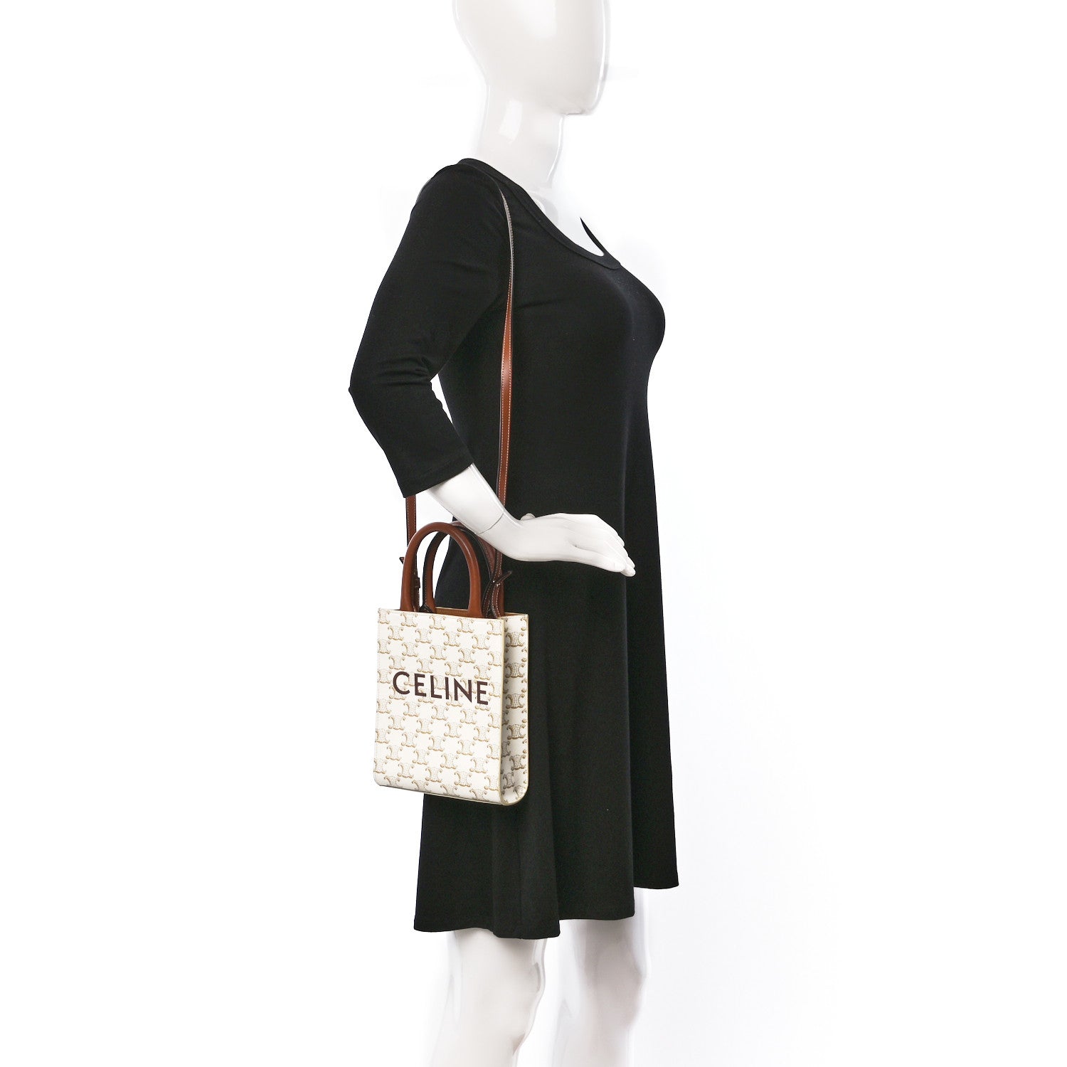 Celine Triomphe Canvas Calfskin Mini Vertical Cabas White 2 of 7