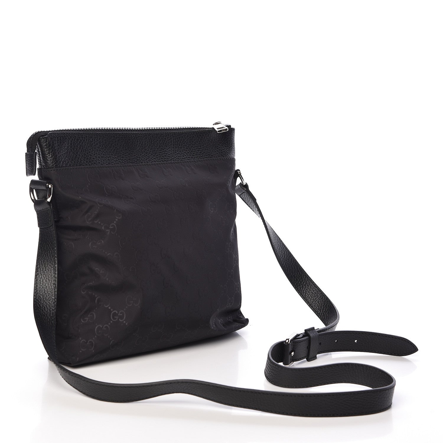 Gucci Nylon Monogram Dollar Calfskin Flat Messenger Bag Black 3 of 10
