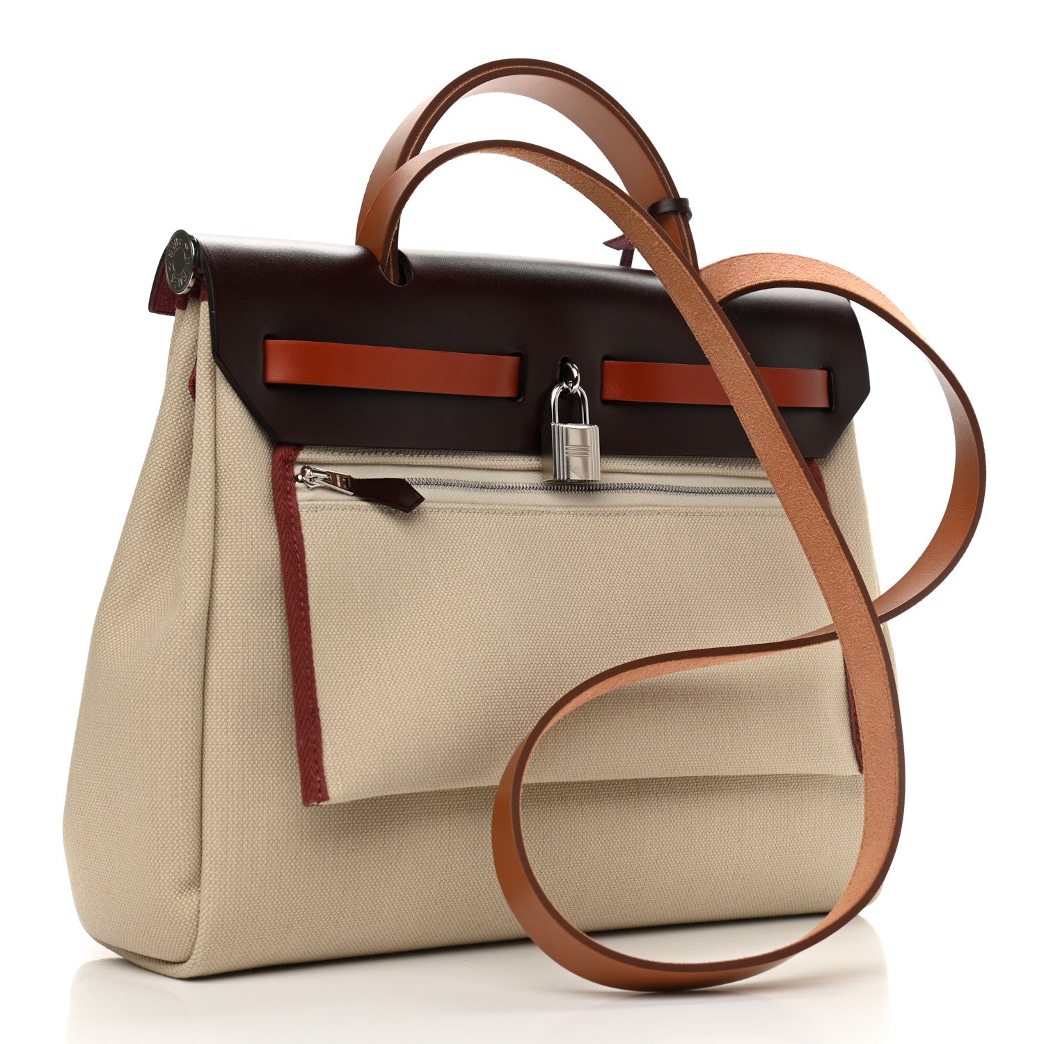 Hermes Military Toile Vache Hunter Herbag Zip Retourne 31 PM Beton Fauve Rouge Sellier Cuivre 4 of 12
