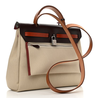 Hermes Military Toile Vache Hunter Herbag Zip Retourne 31 PM Beton Fauve Rouge Sellier Cuivre 4 of 12
