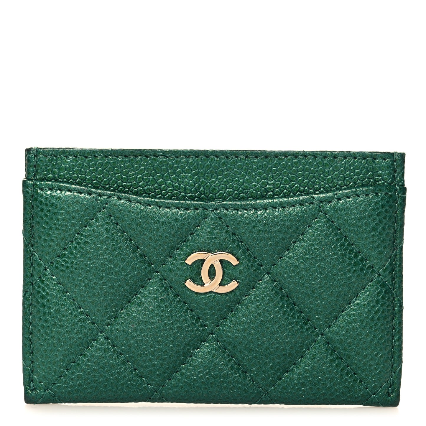 Metallic Caviar Quilted Card Holder Green