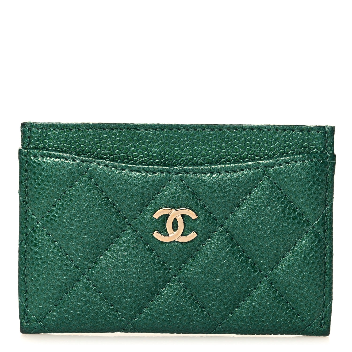 Chanel Metallic Caviar Quilted Card Holder Green 1 of 8