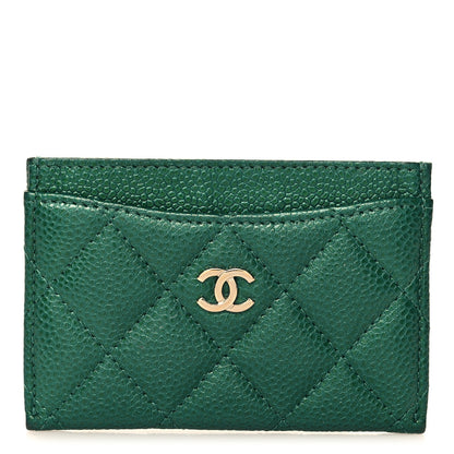 Chanel Metallic Caviar Quilted Card Holder Green 1 of 8