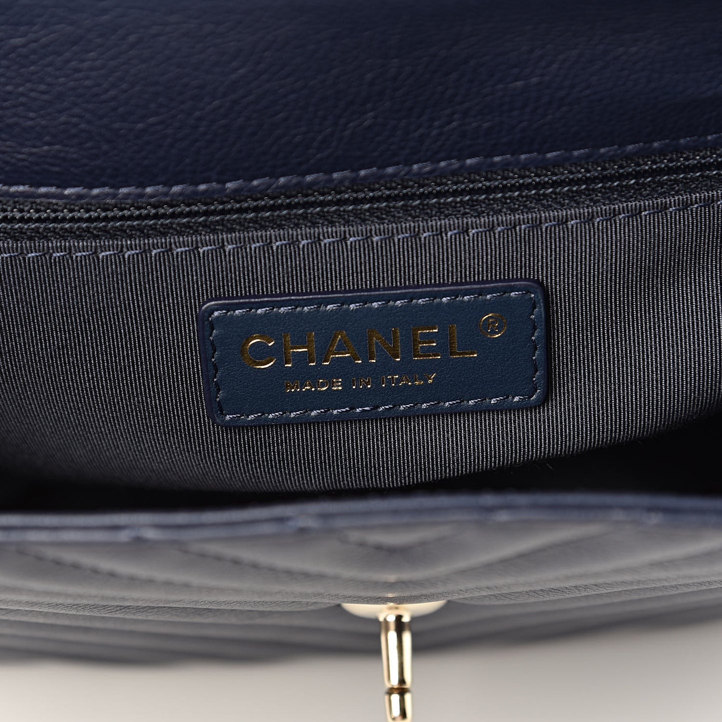 Calfskin Chevron Quilted Messenger Flap Navy