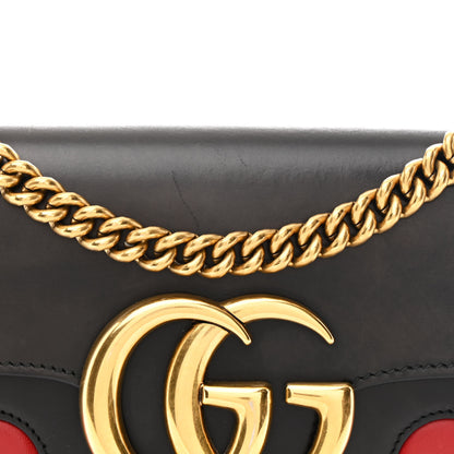 Gucci Knight Calfskin Malaga Kid Heart Medium GG Marmont Chain Handle Bag Black Hibiscus Red Multicolor 8 of 10