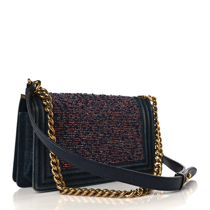 Chanel Tweed Denim Medium Boy Flap Navy Blue 2 of 11