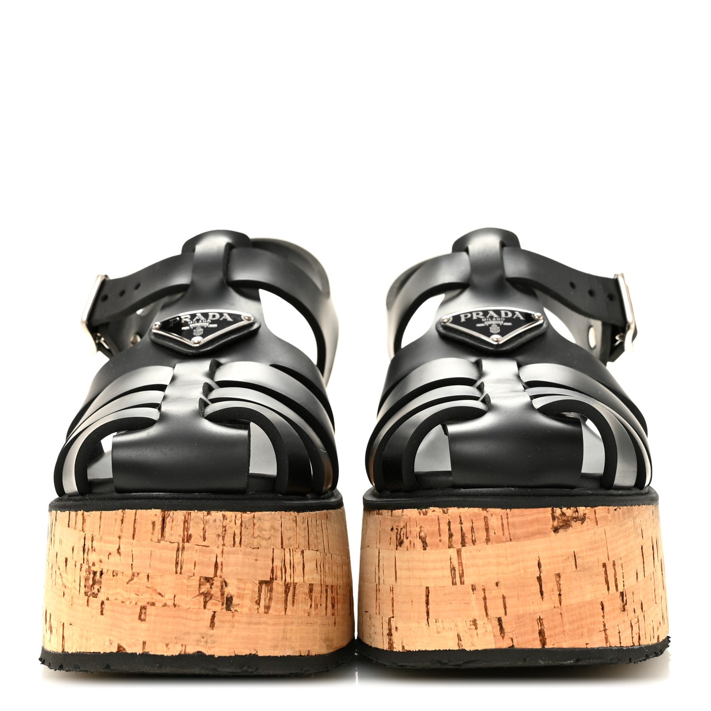 Foam Rubber Cork Triangle Logo Platform Cage Sandals  40 Black
