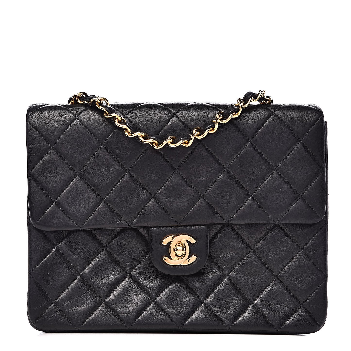 Lambskin Quilted Mini Square Flap Bag Black