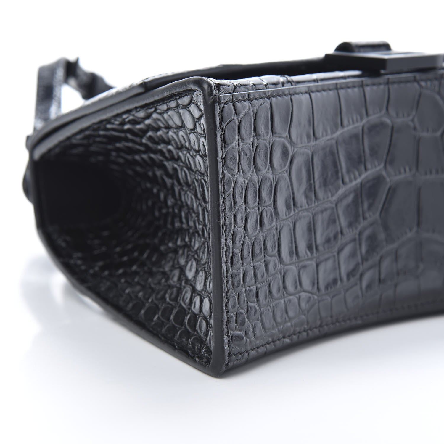 Balenciaga Shiny Calfskin Monochrome Crocodile Embossed Small Hourglass Top Handle Bag Black 8 of 11