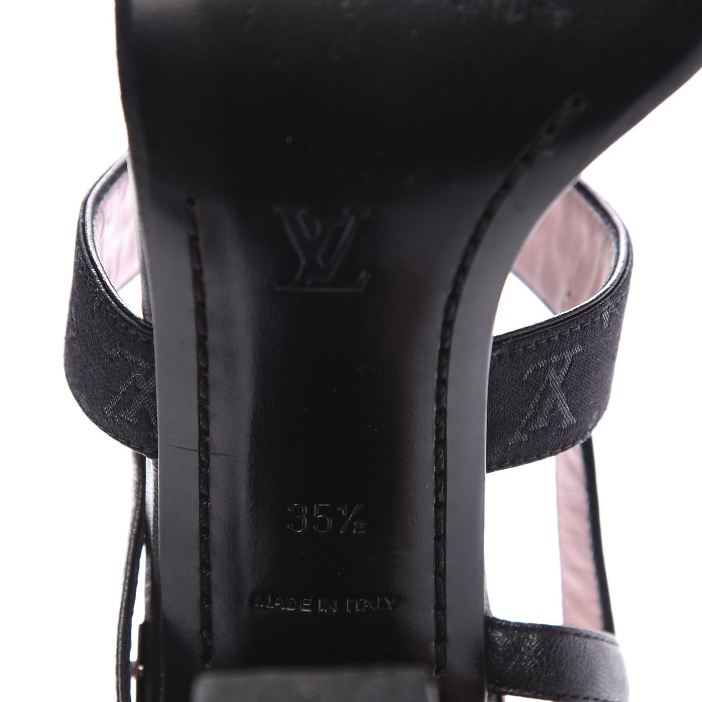 Satin Mini Monogram Heeled Sandals 35.5 Black