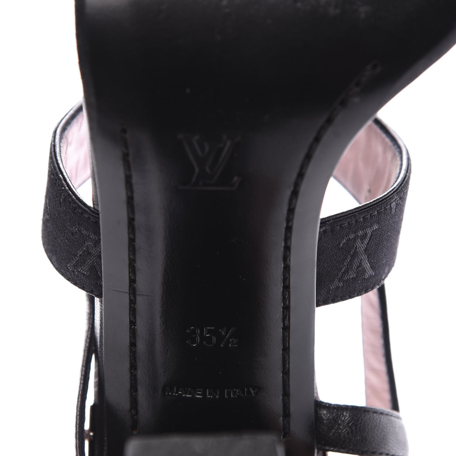 Louis Vuitton Satin Mini Monogram Heeled Sandals 35.5 Black 9 of 10