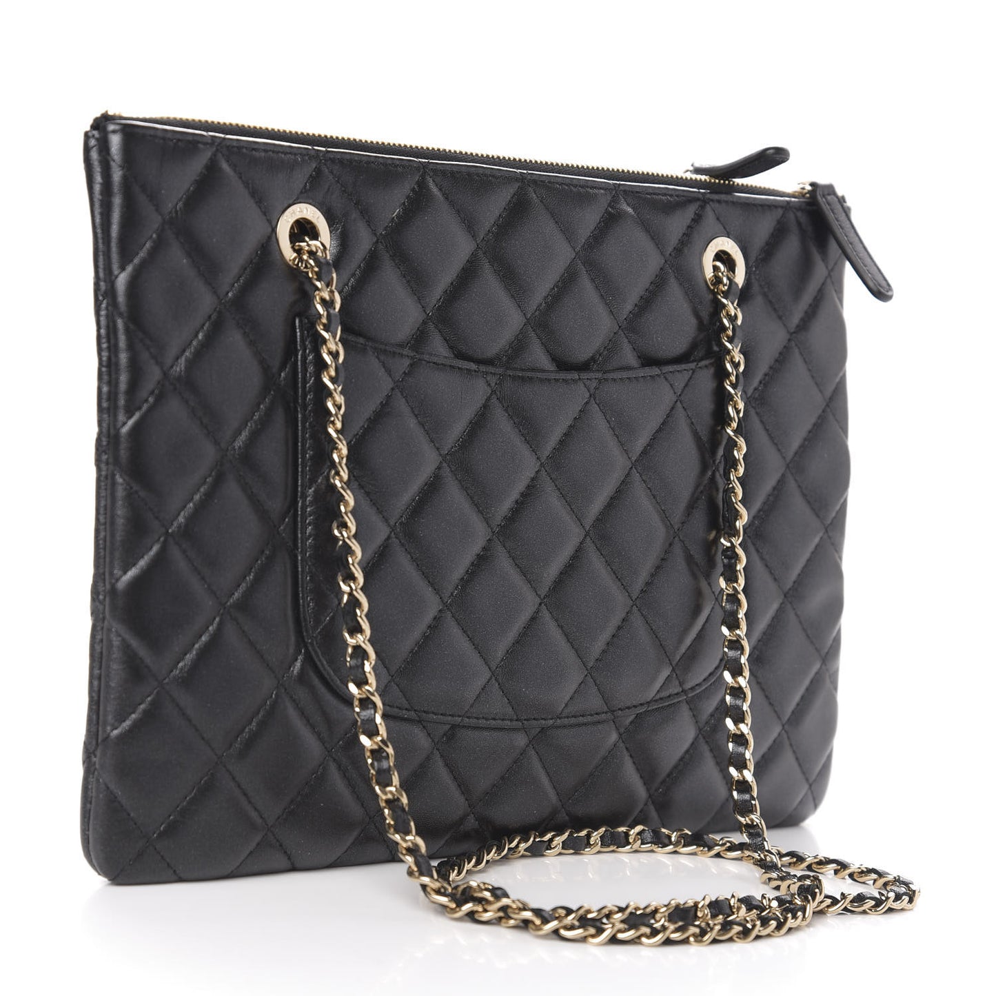 Shiny Lambskin Quilted Medium Double Case With Strap Black