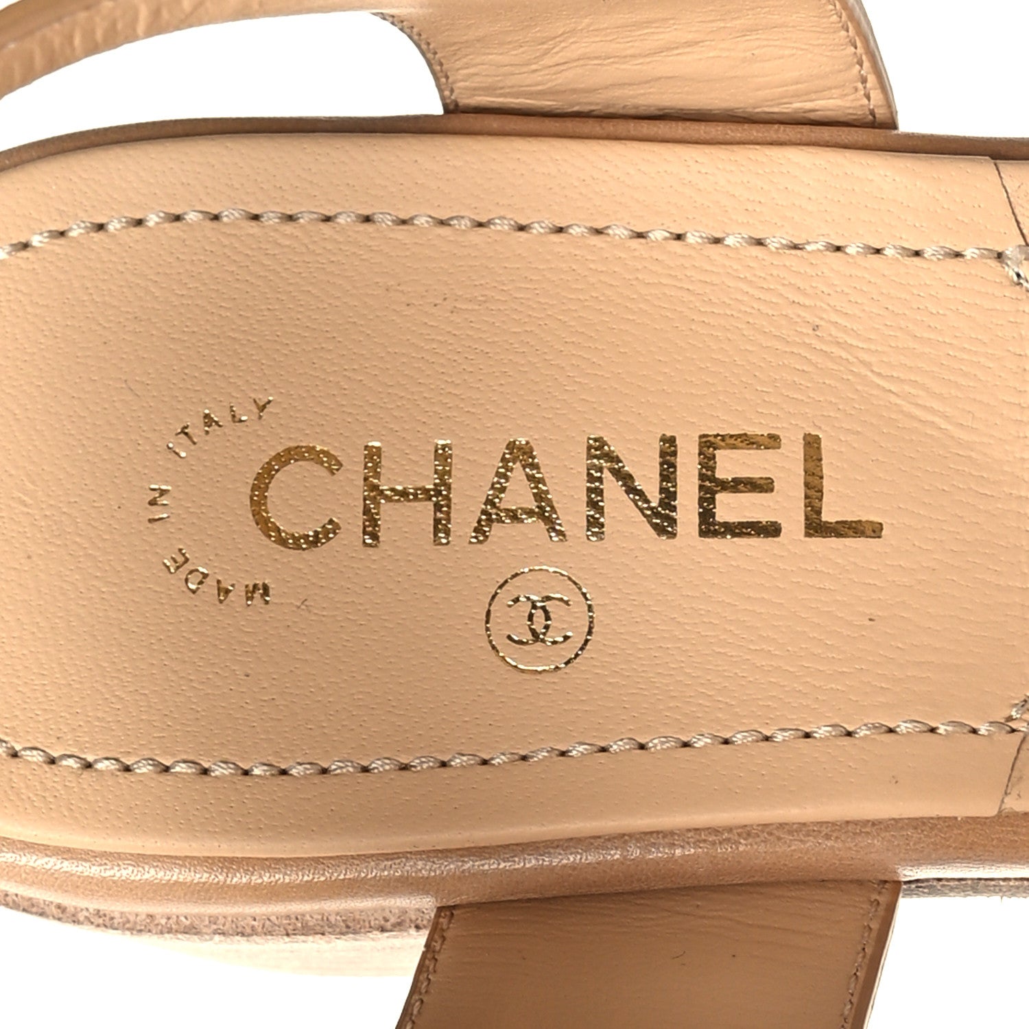 Chanel Calfskin CC Ankle Strap Sandals 37.5 Beige 8 of 9