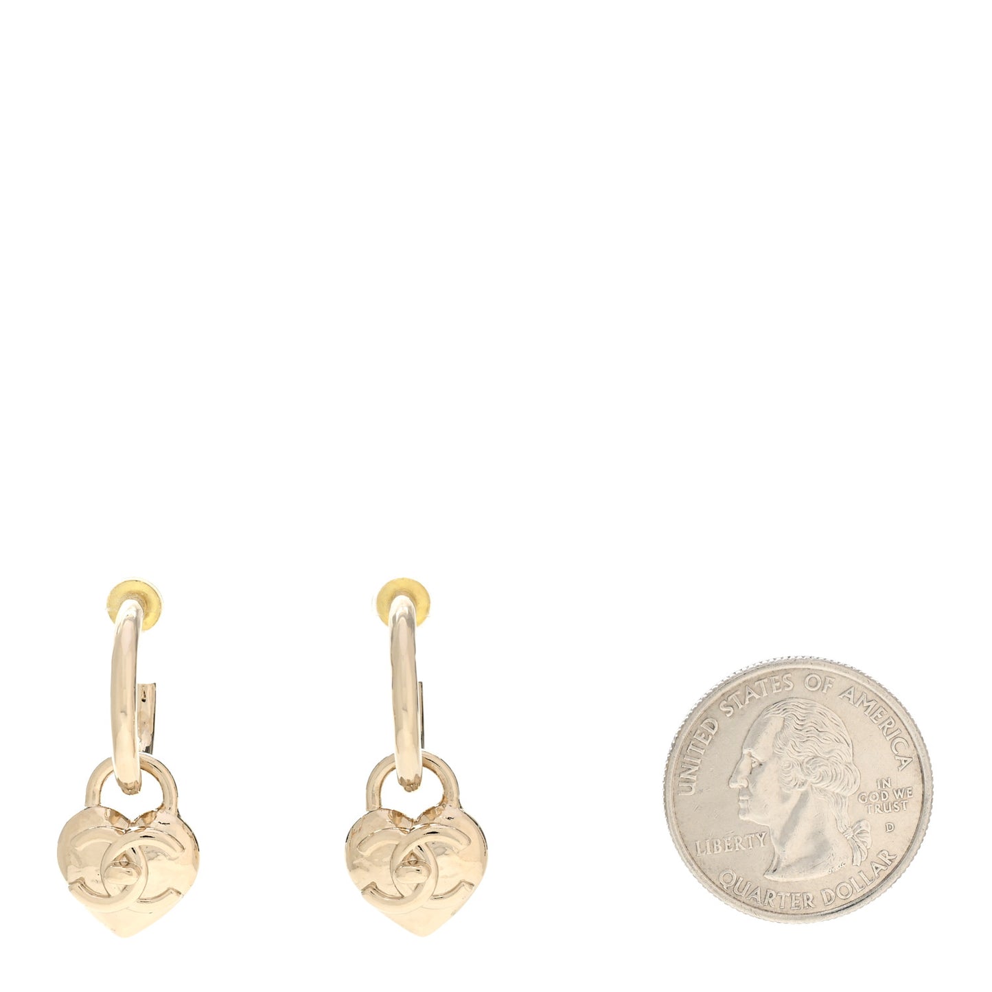 Metal CC Heart Turnlock Drop Earrings Gold
