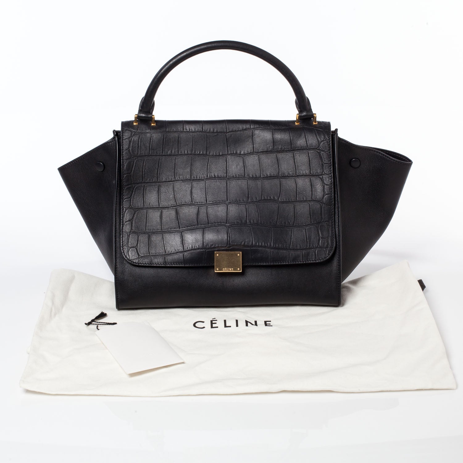 Celine Crocodile Embossed Trapeze Black 10 of 10
