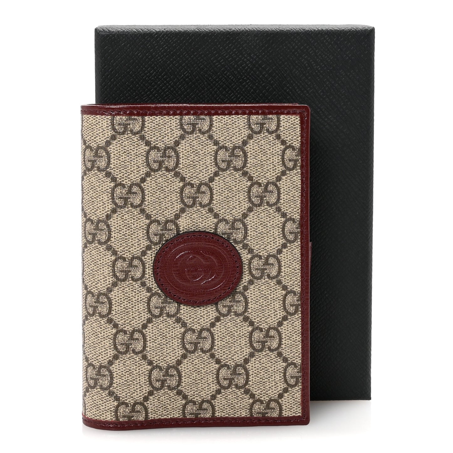 GG Supreme Monogram Azalea Calfskin Retro Interlocking G Passport Case Beige Red