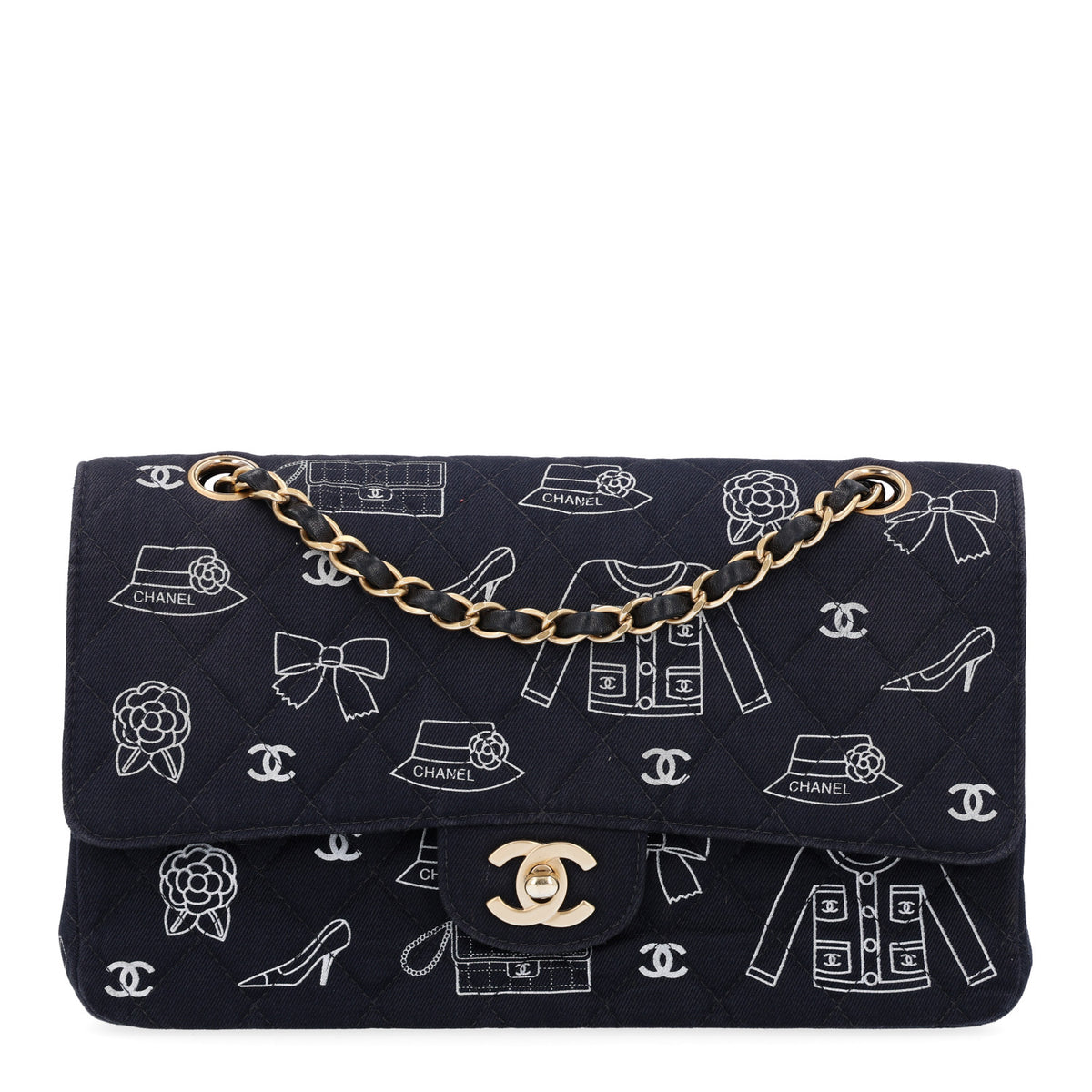 Chanel Canvas Printed Quilted Medium Double Flap Blue White 1 of 10