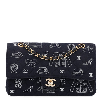 Chanel Canvas Printed Quilted Medium Double Flap Blue White 1 of 10