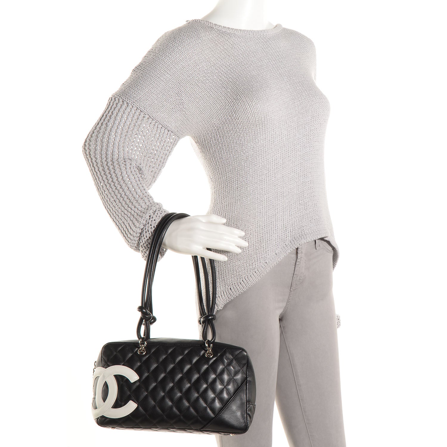 Chanel Calfskin Quilted Large Cambon Bowler Black White 2 of 7
