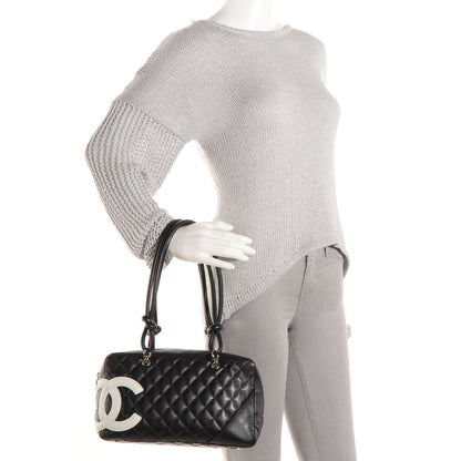 Chanel Calfskin Quilted Large Cambon Bowler Black White 2 of 7
