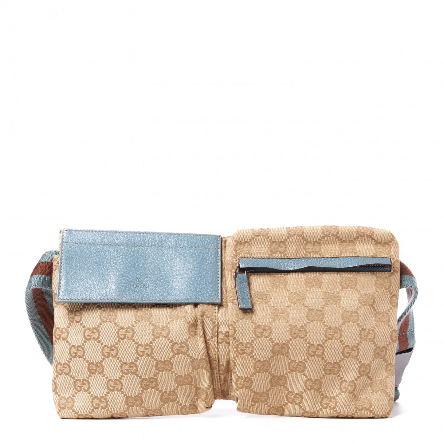 GG Monogram Web Double Pocket Belt Bag Blue