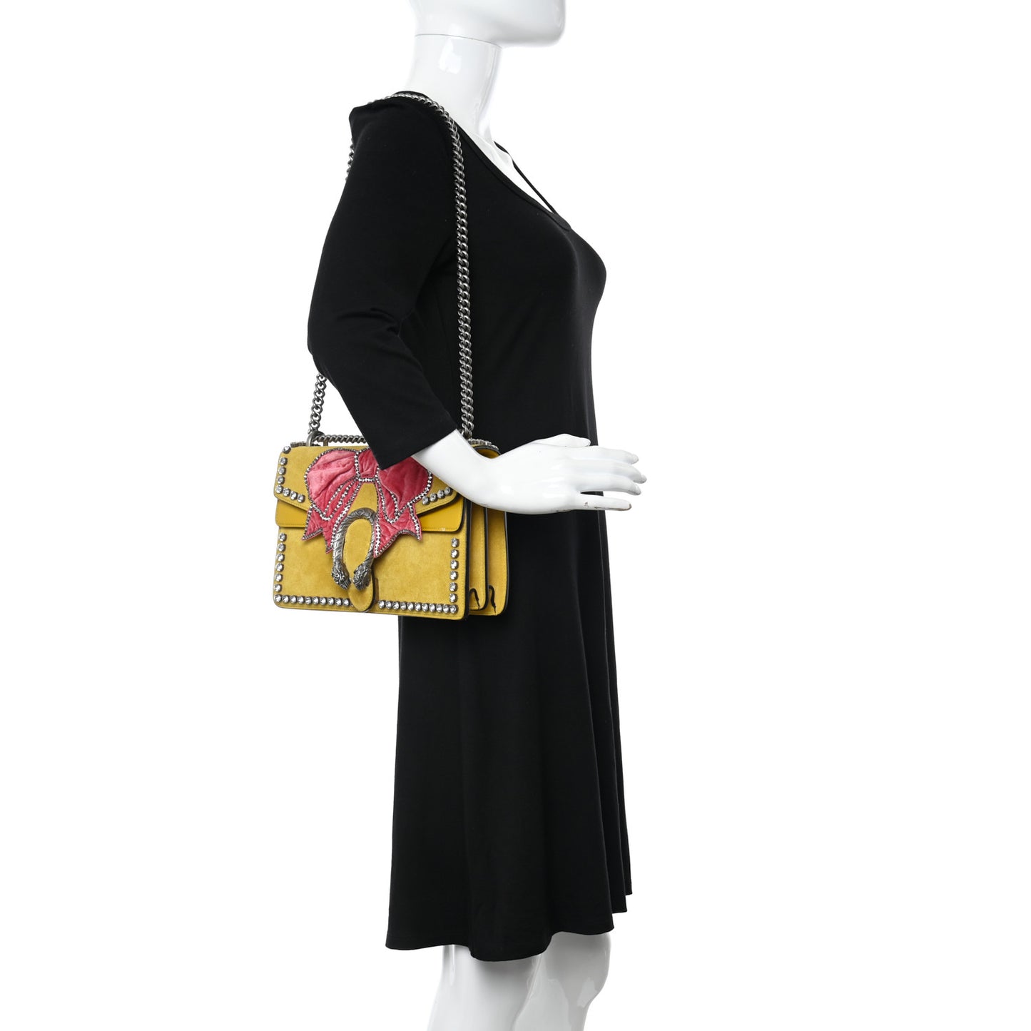 Suede Crystal Bow Embroidered Small Dionysus Shoulder Bag Yellow