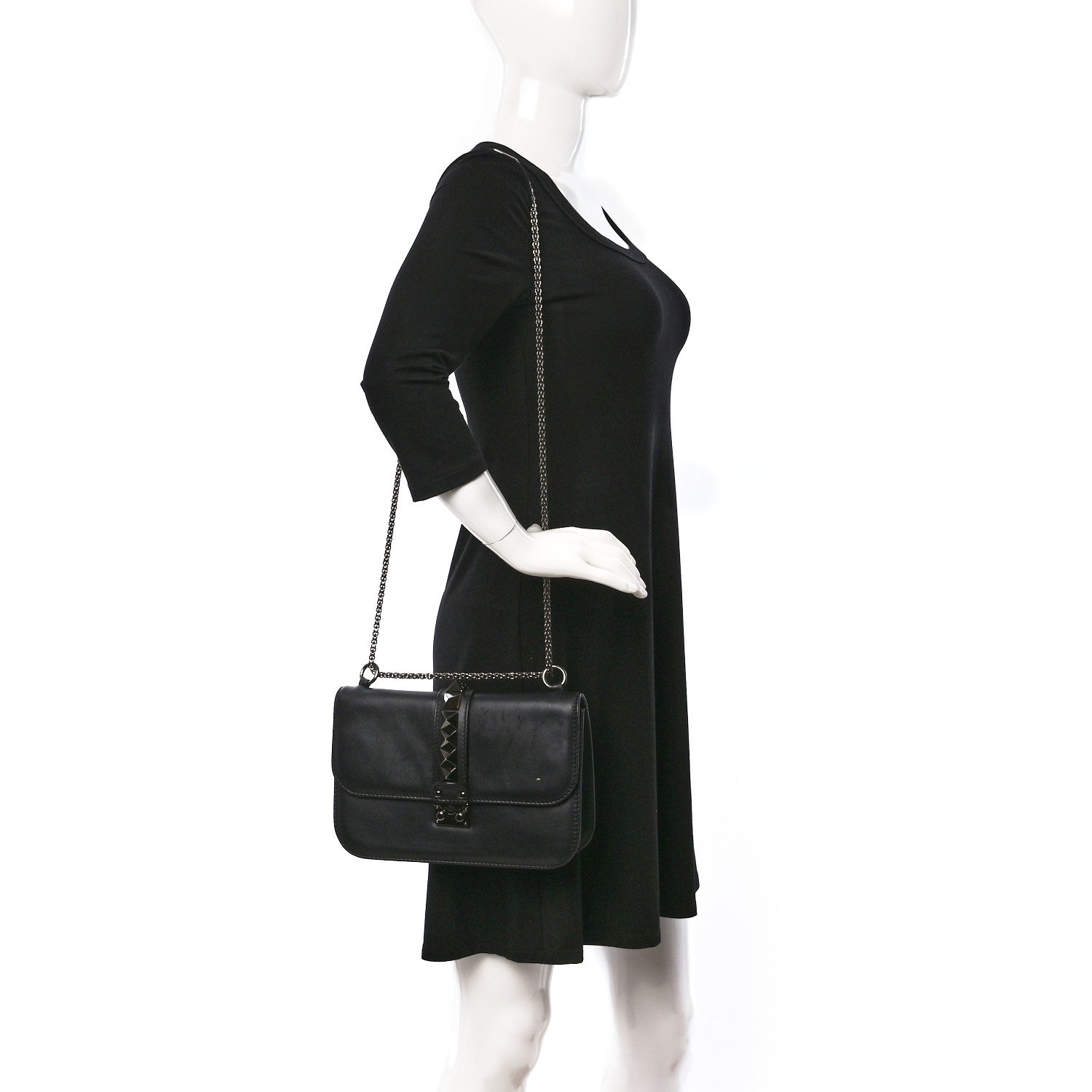 Valentino Garavani Vitello Medium Glam Lock Rockstud Flap Black 2 of 8