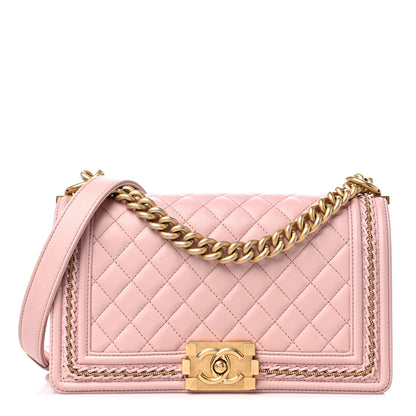 Chanel Lambskin Quilted Medium Chain Detail Boy Flap Light Pink 1 of 10