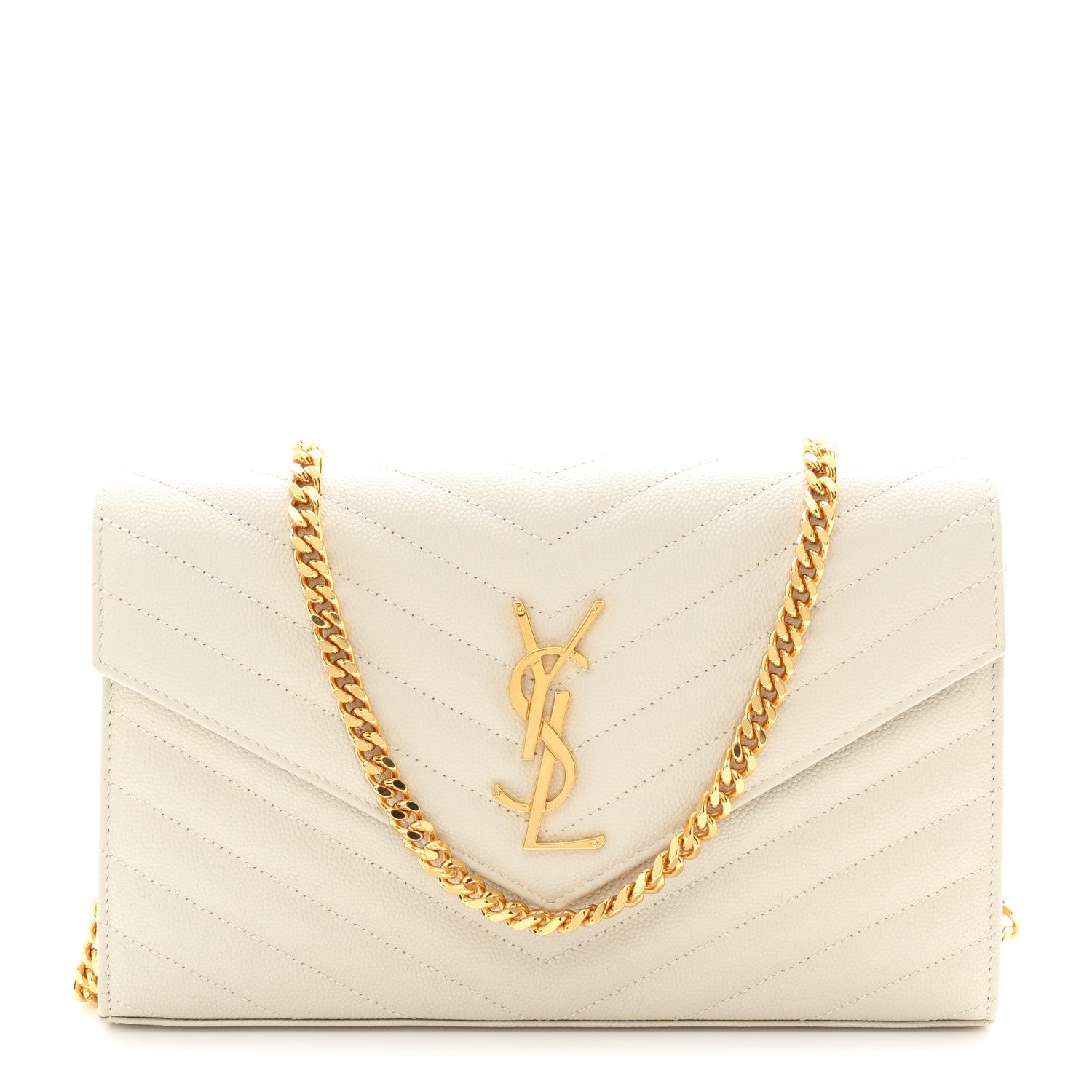 Saint Laurent Grain De Poudre Matelasse Chevron Monogram Chain Wallet Crema Soft 1 of 11