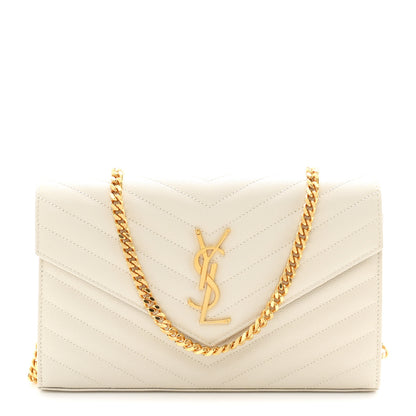 Saint Laurent Grain De Poudre Matelasse Chevron Monogram Chain Wallet Crema Soft 1 of 11