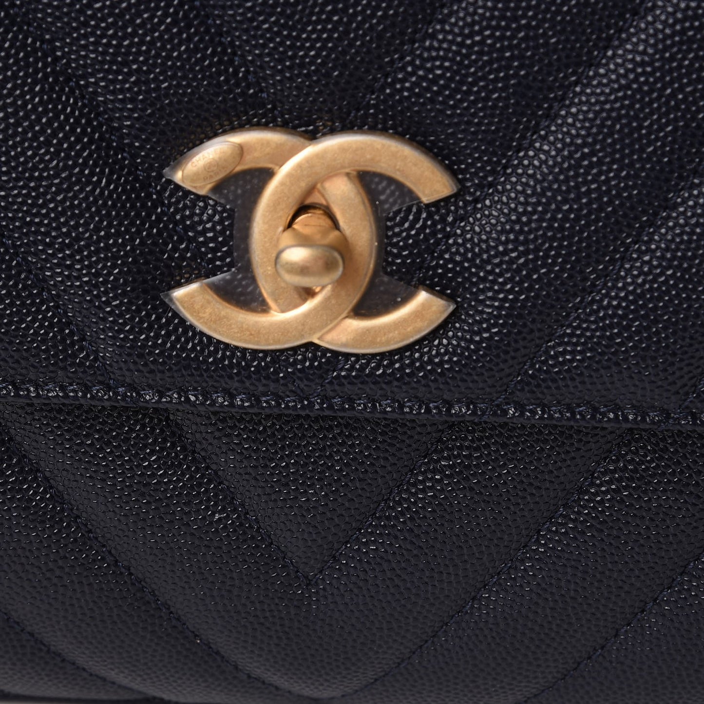 Caviar Chevron Quilted Small Coco Handle Flap Navy
