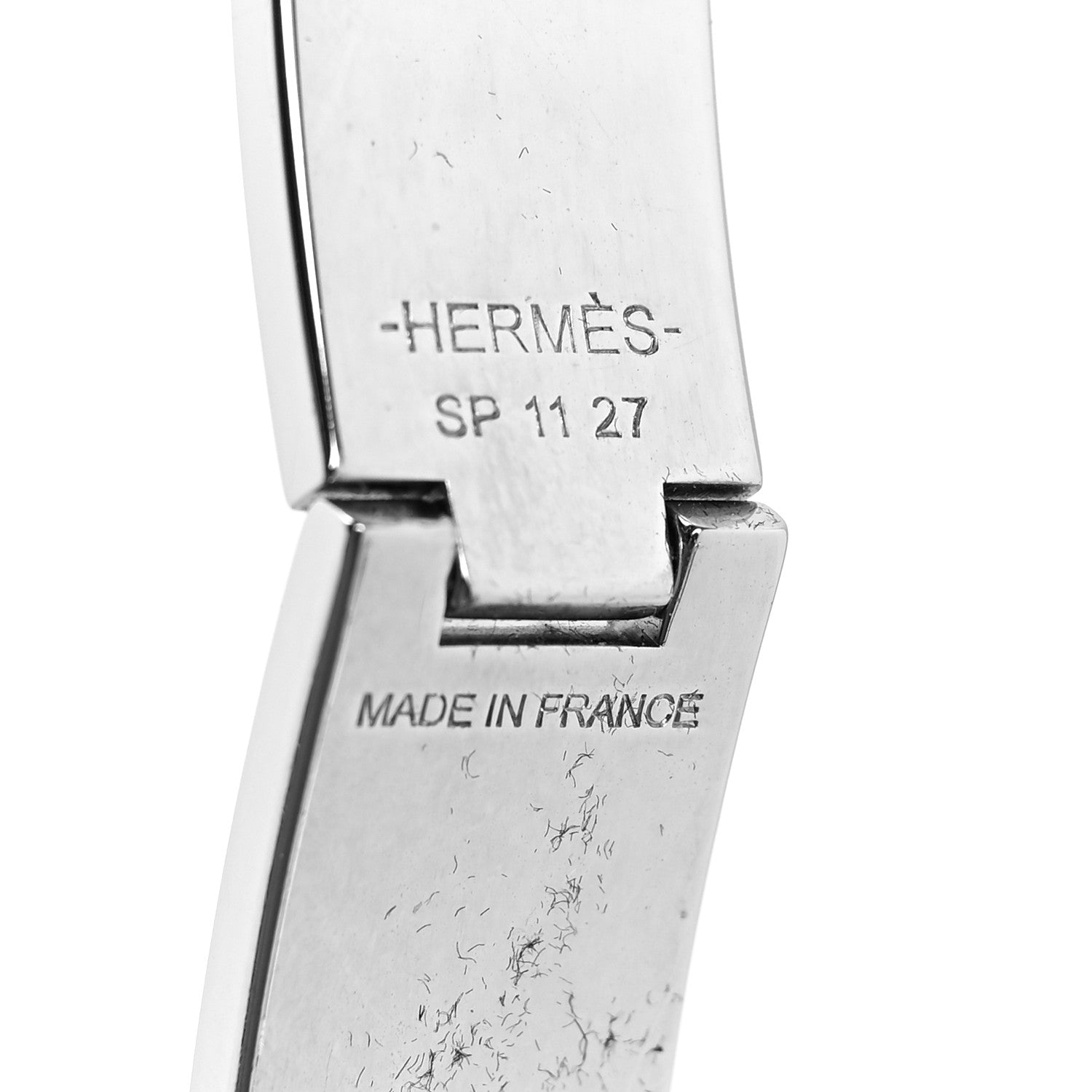 Hermes Enamel Printed Narrow Washington's Carriage Tattoo Hinged Bracelet S Faux Gris 10 of 12