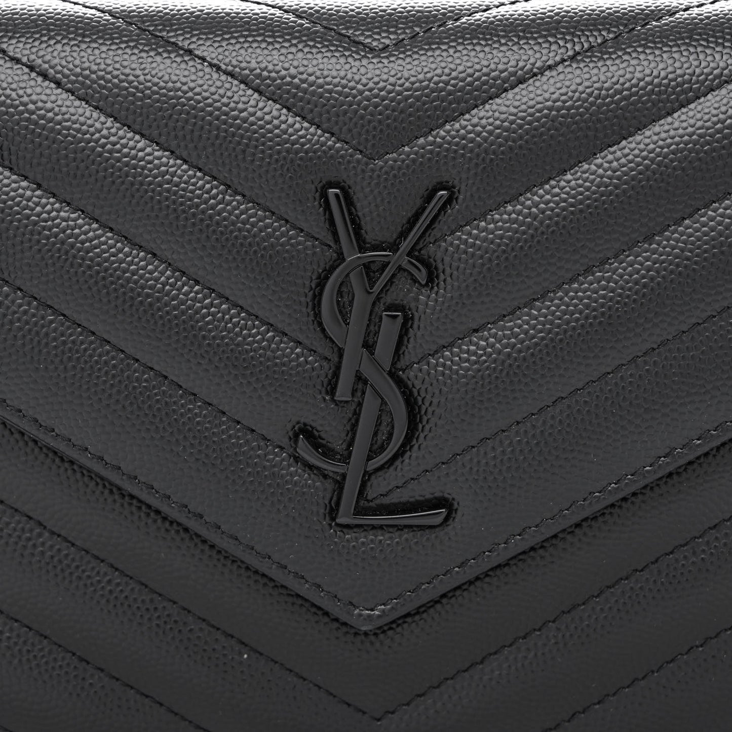 Grain De Poudre Matelasse Chevron Monogram Monochrome Envelope Chain Wallet Black