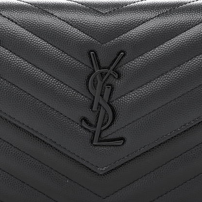 Saint Laurent Grain De Poudre Matelasse Chevron Monogram Monochrome Envelope Chain Wallet Black 8 of 12