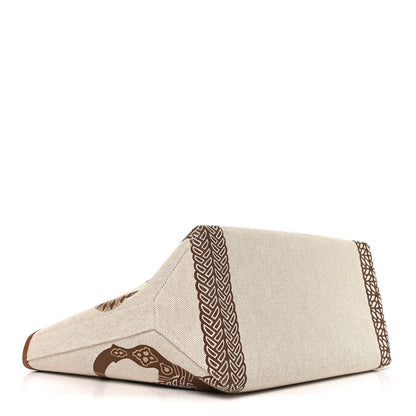 Hermes H Plume Canvas Swift Printed Fantaisie d'Etriers Steeple 28 Bag Fauve Ecru Beige Gold 3 of 9