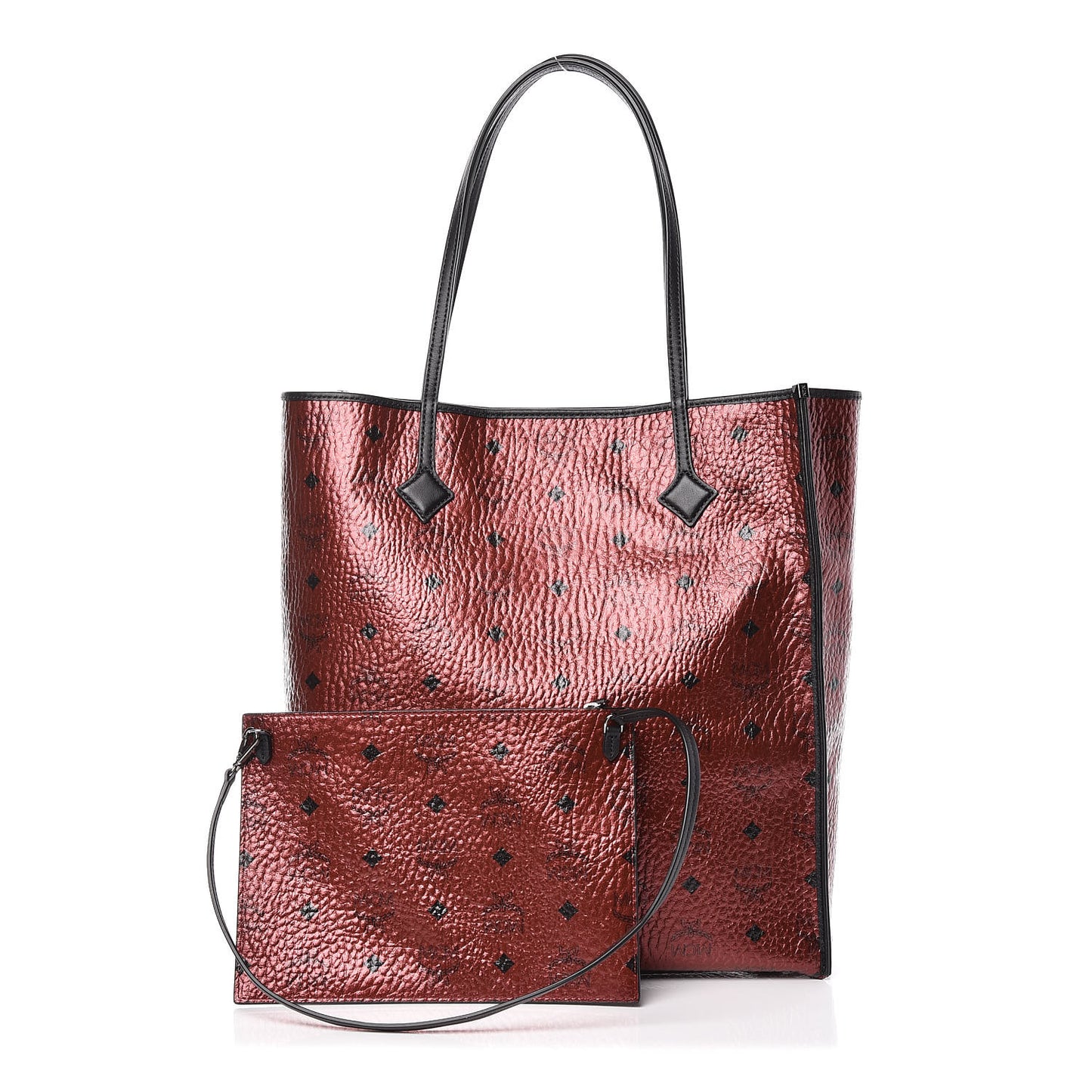 Metallic Visetos Medium Kira North South Shopper Tote Scooter Red
