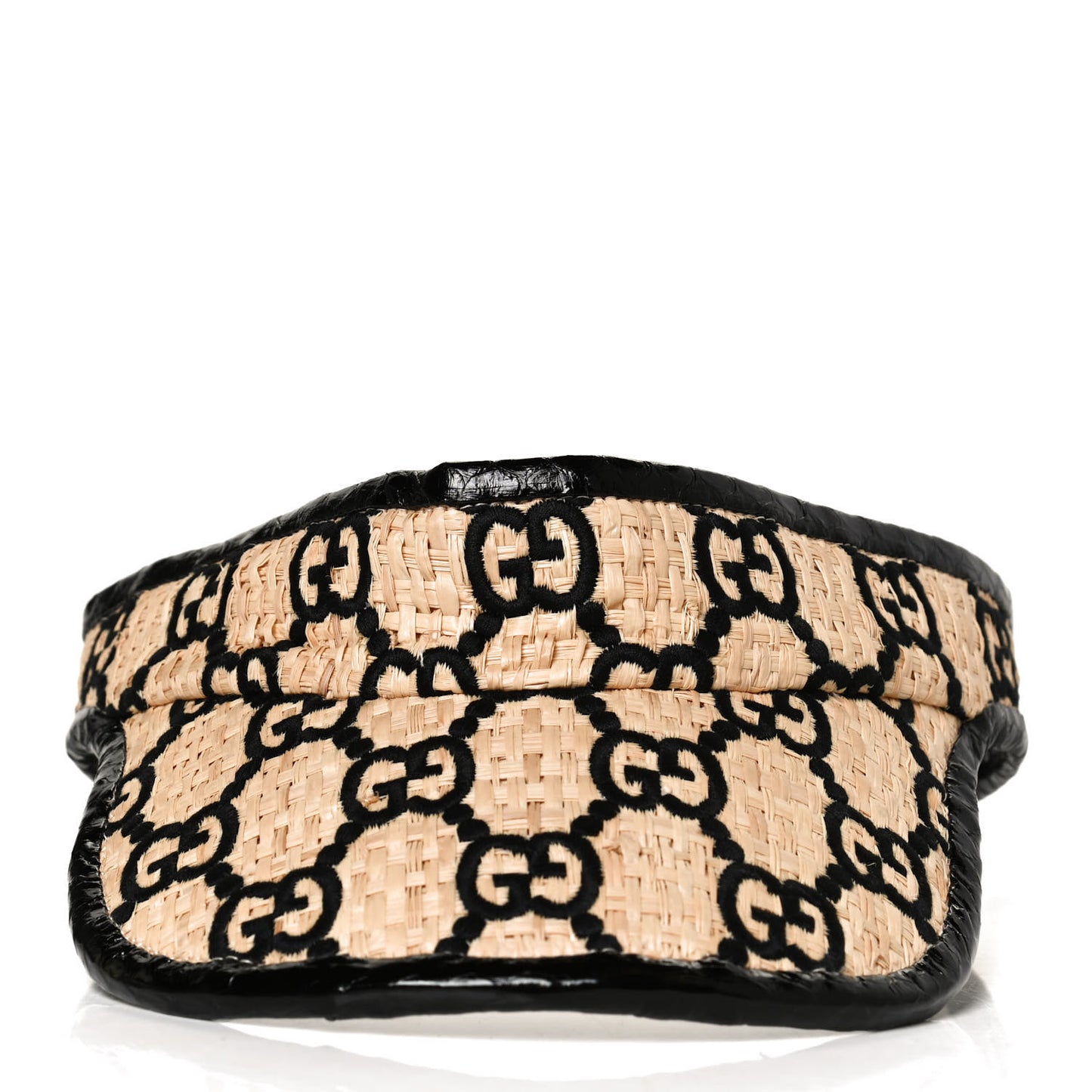 Raffia Elaphe GG Monogram Embroidered Afraa Visor L Ivory Black