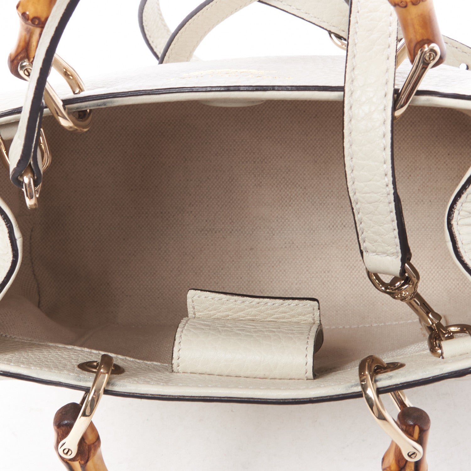 Gucci Calfskin Mini Bamboo Shopper Tote Off White 4 of 8