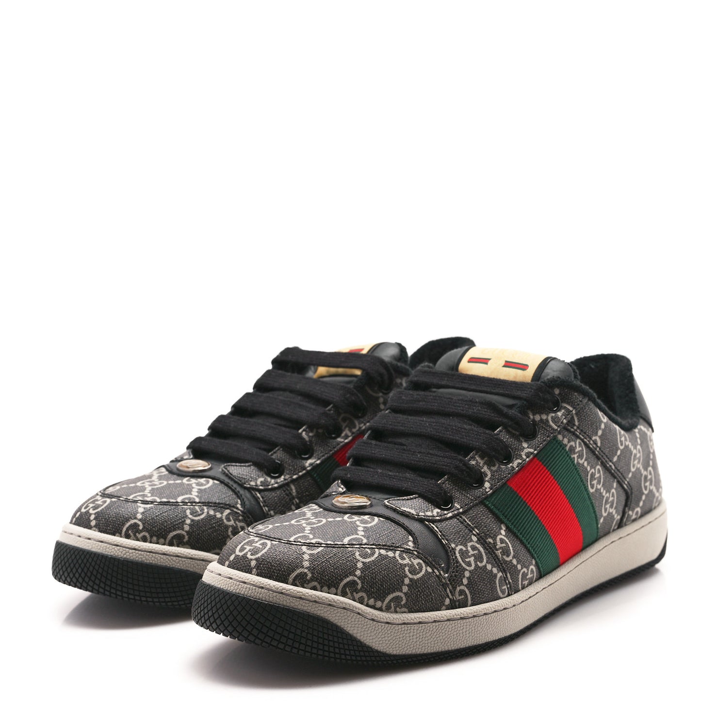 GG Supereme Monogram Miro Soft Calfskin Web Mens Screener Sneakers 8.5 Black Grey Sky