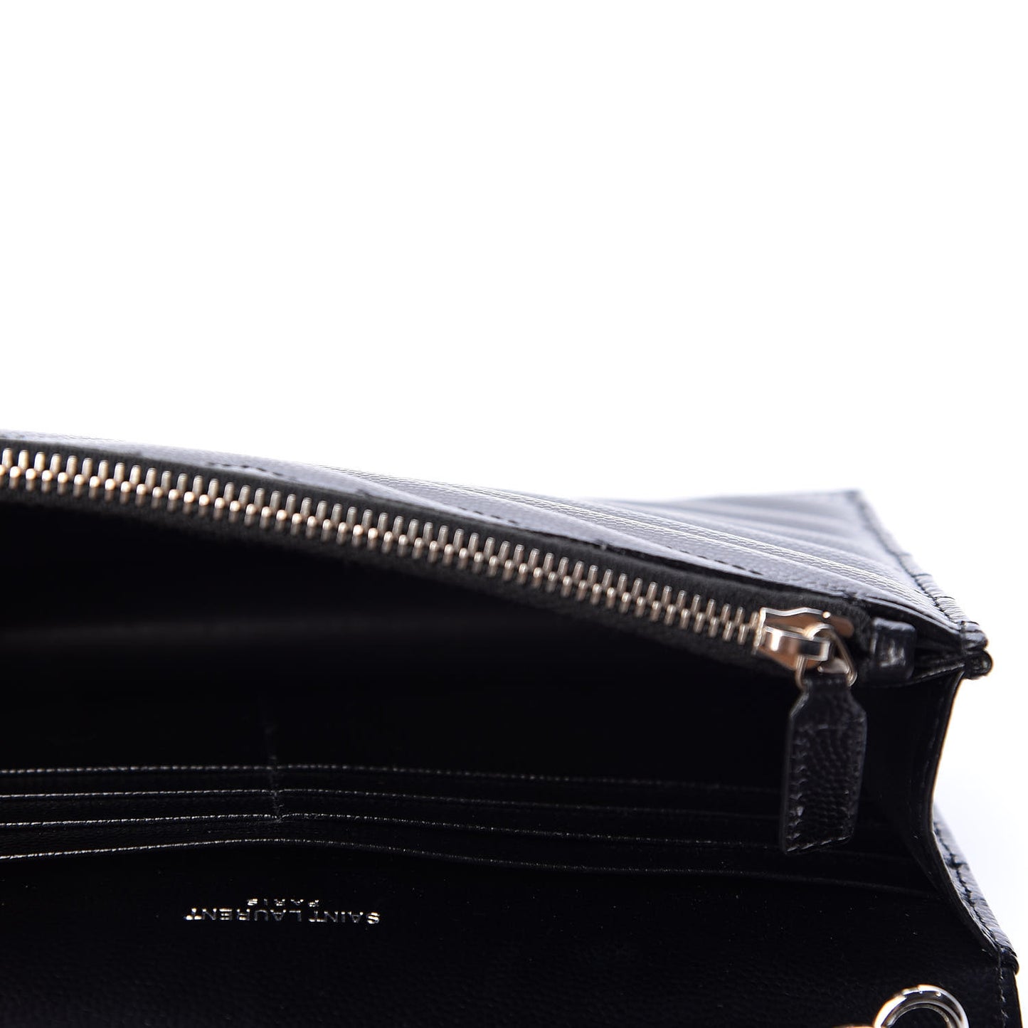Grain De Poudre Matelasse Chevron Monogram Envelope Chain Wallet Black