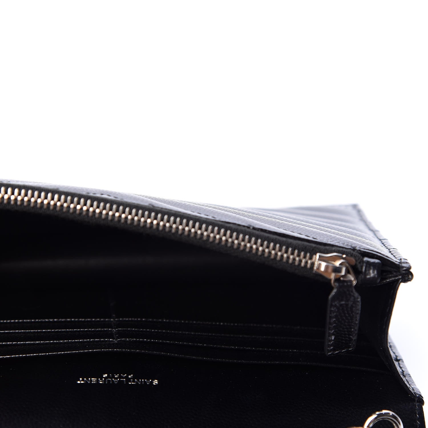 Saint Laurent Grain De Poudre Matelasse Chevron Monogram Envelope Chain Wallet Black 4 of 9