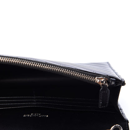 Saint Laurent Grain De Poudre Matelasse Chevron Monogram Envelope Chain Wallet Black 4 of 9