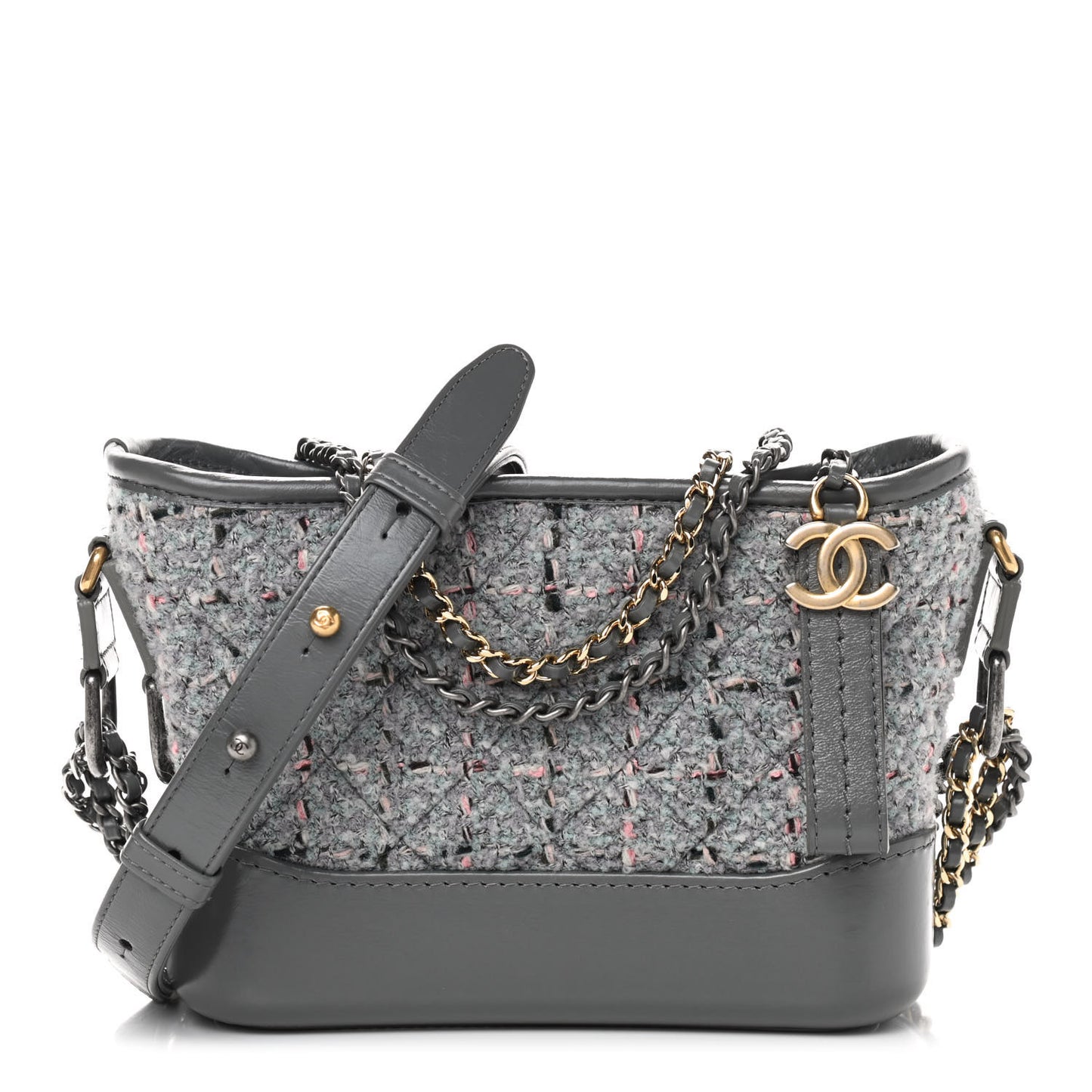 Tweed Calfskin Quilted Small Gabrielle Hobo Grey