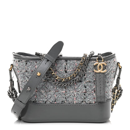 Chanel Tweed Calfskin Quilted Small Gabrielle Hobo Grey 1 of 9