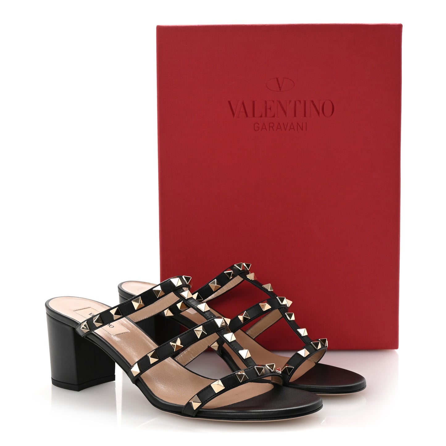 Calfskin Rockstud 60mm Caged Slide Sandals 40 Black