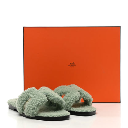 Hermes Woolskin Oran Sandals 36.5 Vert D’Eau 8 of 8