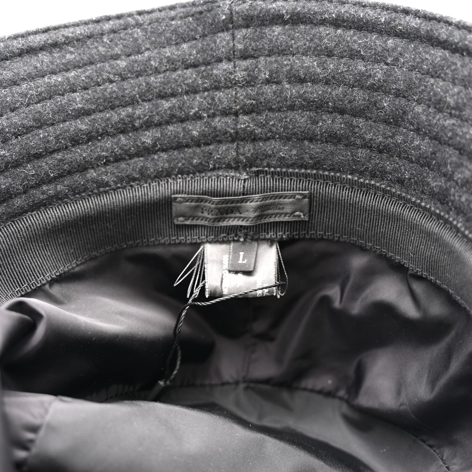 Prada Authentic Loden Wool Metal Triangle Logo Bucket Hat L Anthracite 8 of 9